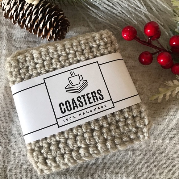 Set of 4 Thick Knit Coasters, New, Charmed Knits - Picture 3 of 4